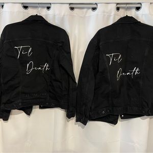 Two black Levi denim jackets size medium and XL with “till death” on the back